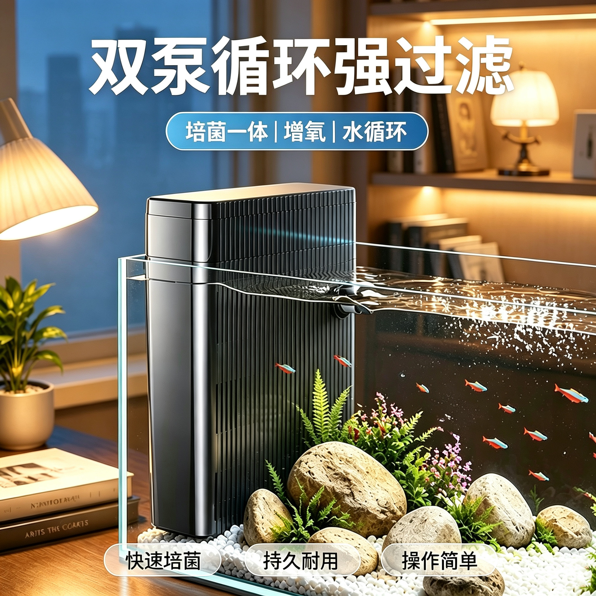 鱼缸过滤器2026新款净水循环三合一制氧一体机壁挂小型多格过滤盒图片