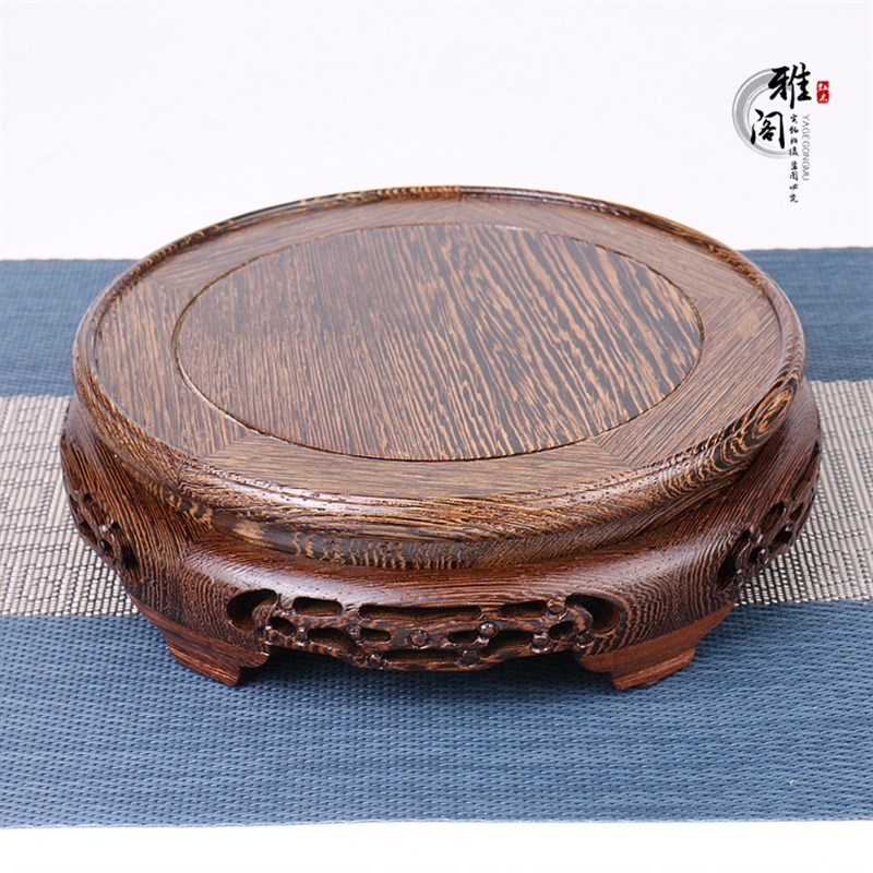 红木底座摆件圆形实木酒缸聚宝盆花盆客厅空调垫高底座实木托架