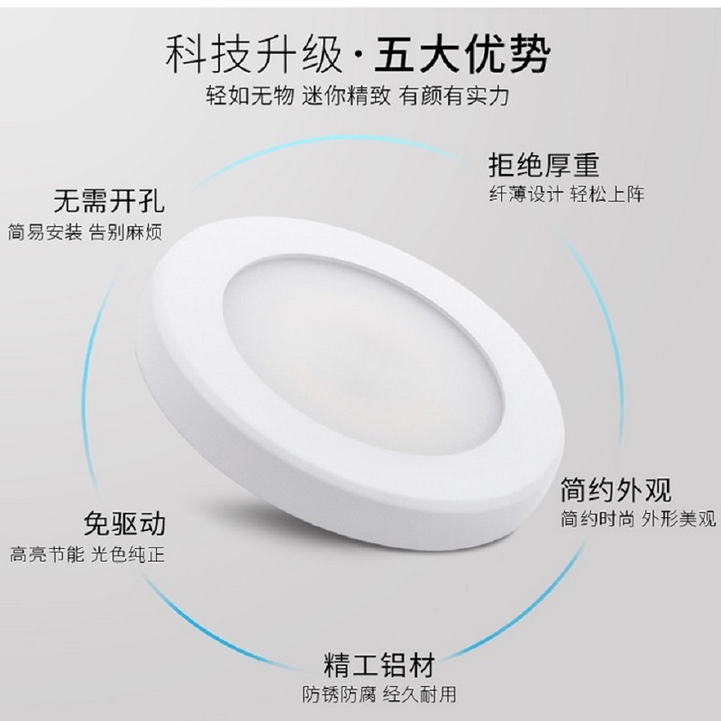 明装超薄筒灯广东中山市1cm圆形免开孔吸顶客厅卧室背景走廊道led