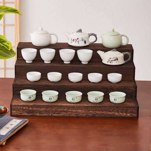 实木茶杯架博古架桌面茶壶架茶具阶梯收纳架珠宝陈列架产品展示台