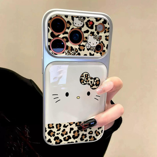 适用苹果系列手机壳豹纹小猫表情