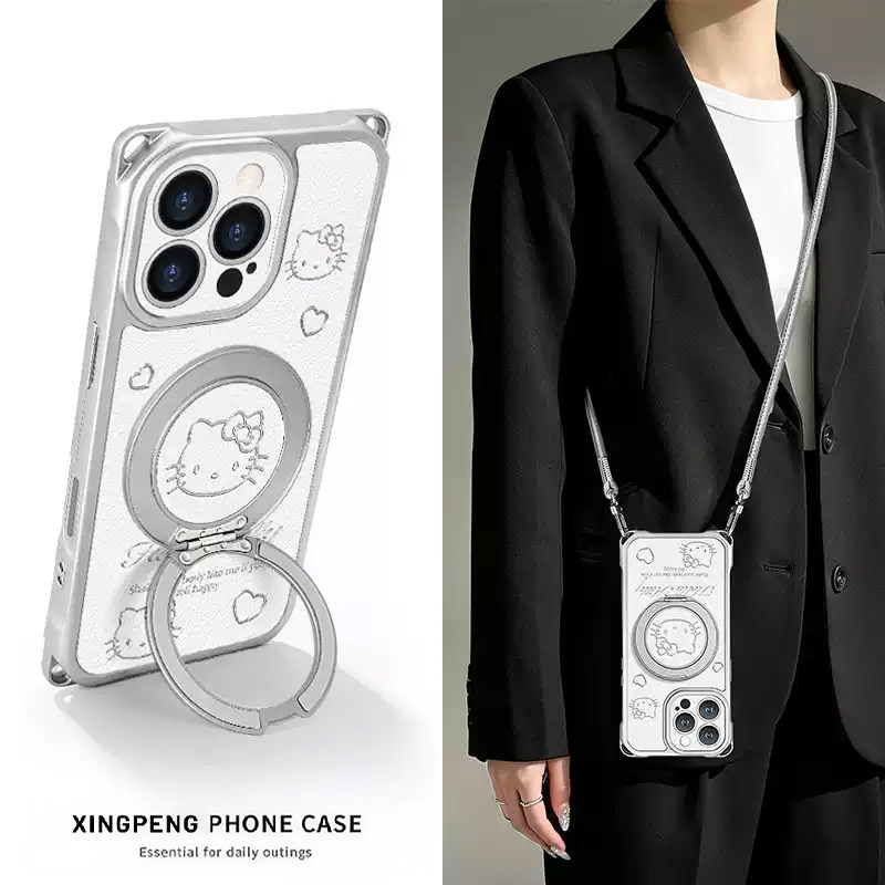 爱心猫咪适用苹果17Promax手机壳iPhone16支架pura90华为mate80四角12防摔14挂绳70荣耀nova15/60小米13/oppo