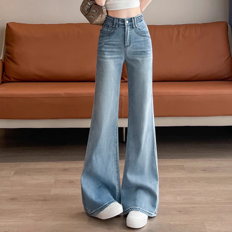 阔腿牛仔裤女夏季薄款2025新款超火设计感高腰显瘦小个子直筒裤子