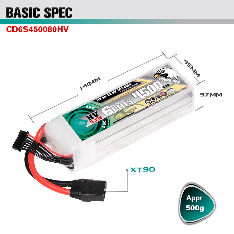CODDAR鹰氪4500MAH 6S 22.8V 80C航模7寸X8固定翼 涵道直升机LIHV
