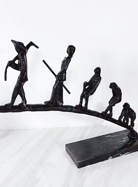 新中式客厅电视柜创意工艺品大理石人物起源进化书桌摆件