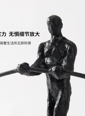 现代极简轻奢黑色锌合铁平衡人物摆件抽象人像极简样板房软装饰品