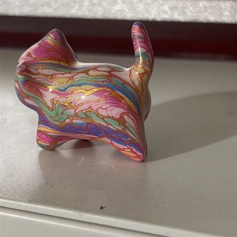 大漆自信猫摆件款檀木飘漆翘尾巴猫咪艺铭仙苑新款漆猫手把件礼品