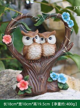 户外花园太阳能灯小狗猫头鹰摆件庭院景观树脂动物欢迎牌摆件