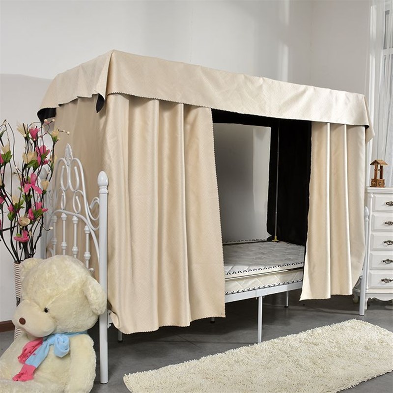 布拉格漆黑双色米黄高遮光床帘素色加厚全遮光上下铺寝室学生格坤