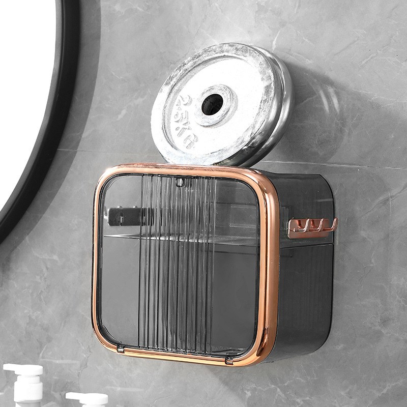 严选壁挂式双层纸巾盒卫生间透明塑料收纳盒免打孔厨房抽纸盒