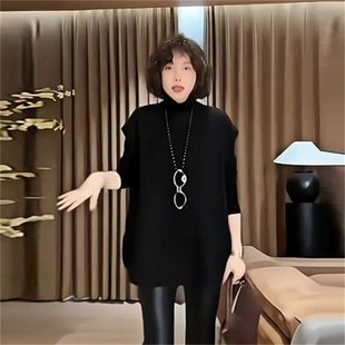 女春洋气减龄打底衫 欧货搭配一d整套慵懒风坎肩马甲套装 T恤两件套