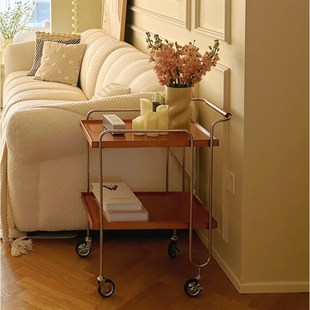 现代家用实木小推车客厅沙发可移C动边几茶几角几餐车收纳置物架