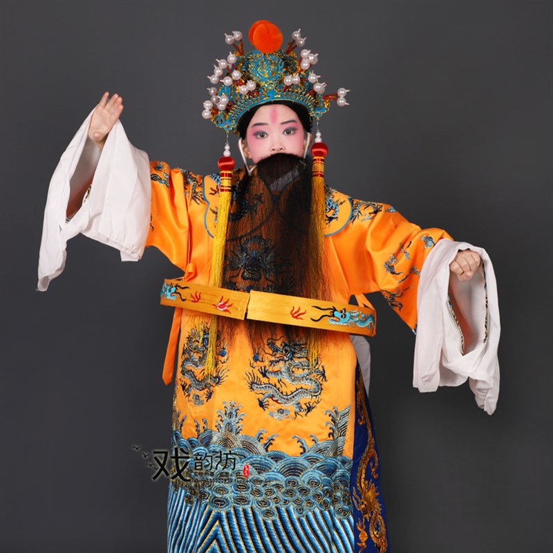 戏曲戏剧京剧服装儿童黄色男蟒皇帝F皇上小孩学生舞台表演服装