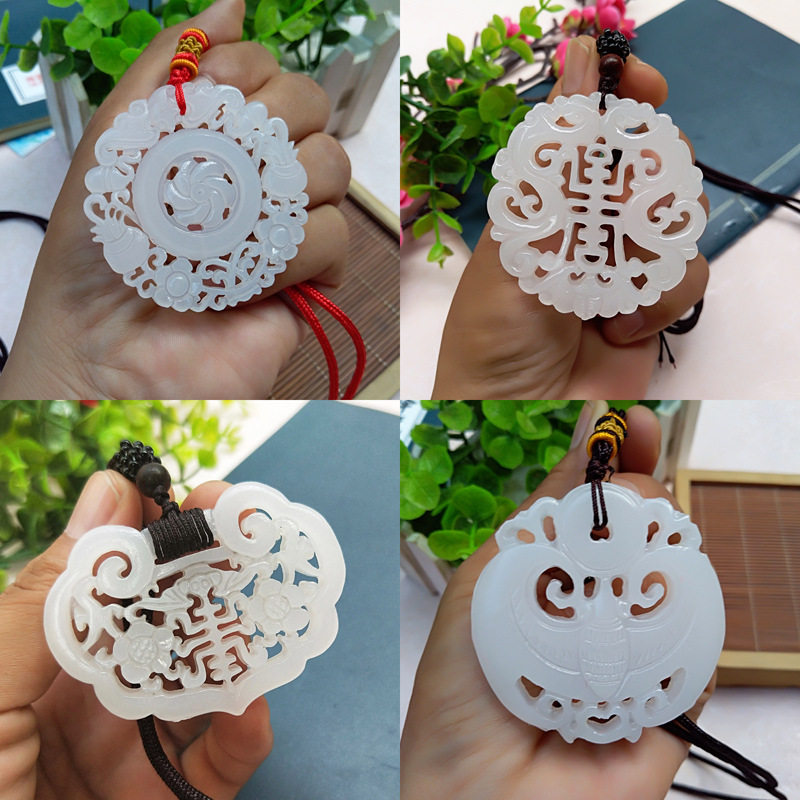 白玉镂空吊坠配饰双龙吊坠梅花锁配饰天然阿富汗玉腰佩毛衣链玉佩