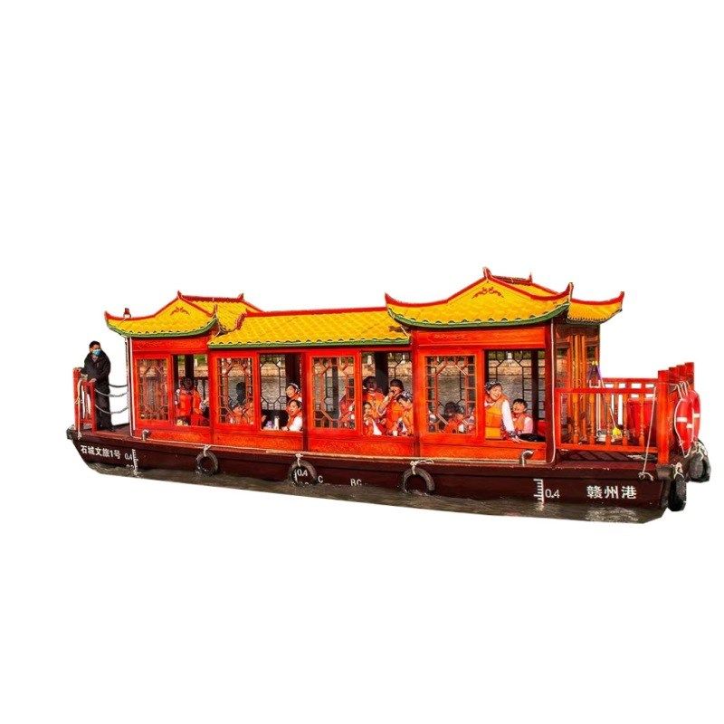 仿古画舫电动船 公园观光大型游船 景区水上餐厅船 商务茶艺木船