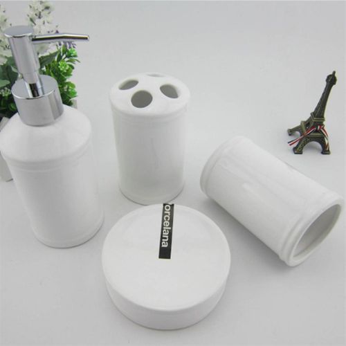 简约中式家居用品洗漱套装圆柱洁具四件套陶瓷瓶口杯牙刷杯四件套