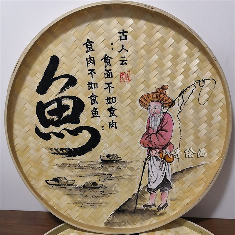 手绘簸箕画竹编装饰画饭店农庄餐馆农家乐装饰挂件U墙壁挂饰墙饰