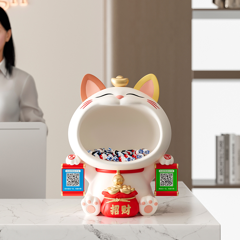 招财猫摆件收钱二维码店铺开张收银台前台发财P猫装饰新店开业礼