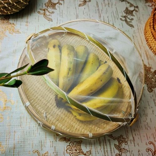 纯手工防苍蝇晾晒竹筛子带纱网罩簸箕家用防虫竹编制馒头筐竹威东