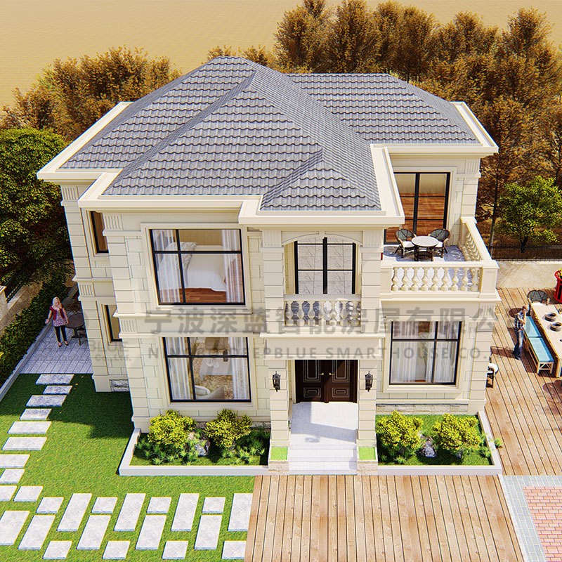 轻钢别墅农村二层别墅图纸 自建房集成房集装箱活动房 别墅临海