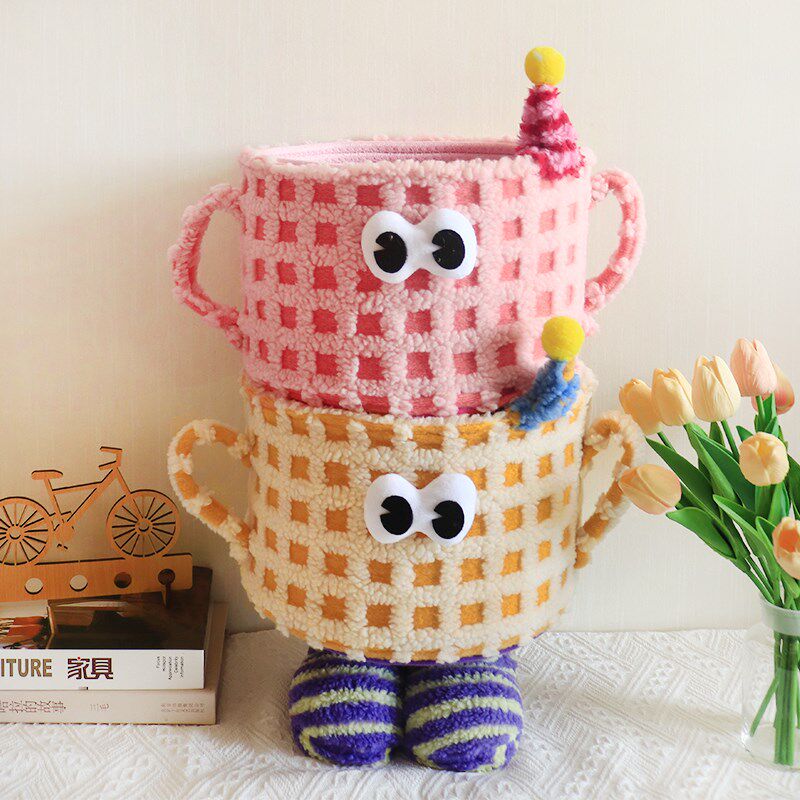 小怪兽收纳筐家用棉线编织玩具零食整理篮可爱多巴胺床头储物盒子