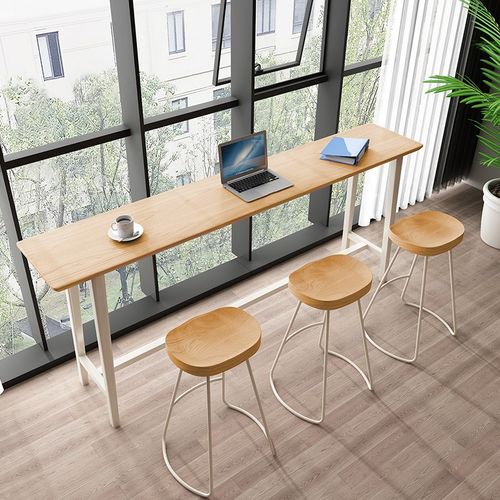 实木吧台桌原木色高脚桌椅长条窄桌阳台简约现代家用靠墙桌椅组合