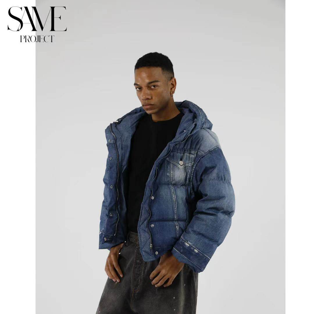 SPJ 25FW打印牛仔羽绒服独家80鹅绒!打印羽绒男女同款短宽版型