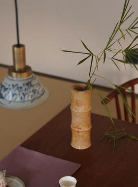 WildWorks竹花瓶天然大理石客厅玄关个性简约侘寂新中式装饰摆件