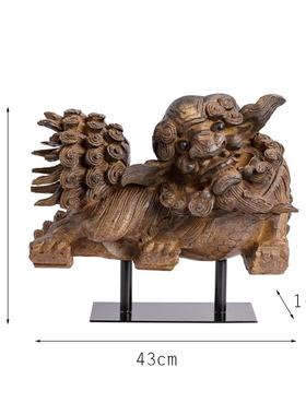 新中式麒麟狮子摆件样板房书房客厅酒柜软装饰品东方创意时尚摆设