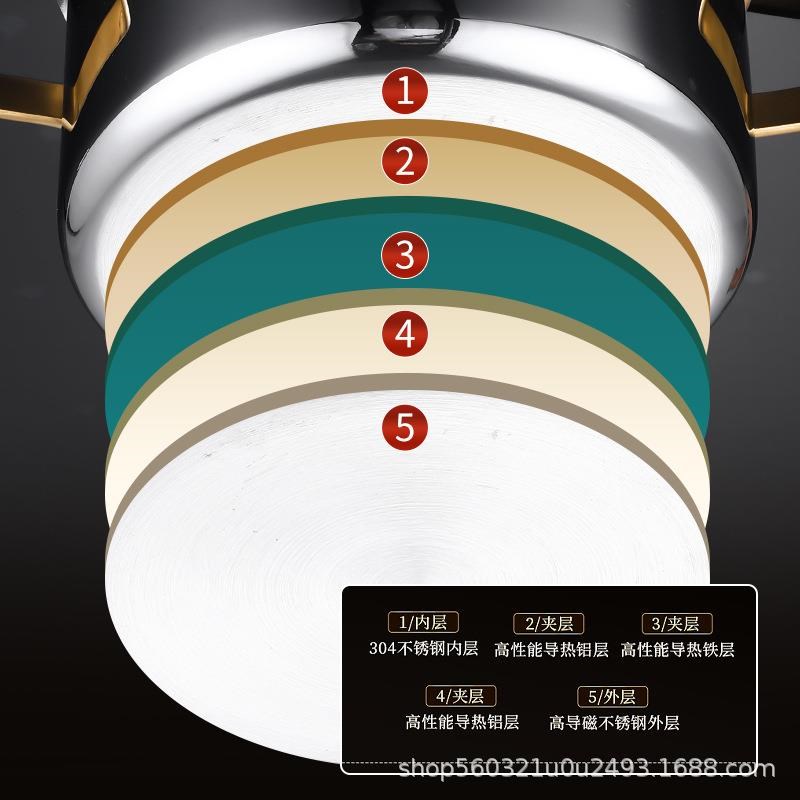 不锈钢两件套汤锅三层复底煎炒锅厨具礼品家用套锅金色手柄厂家批
