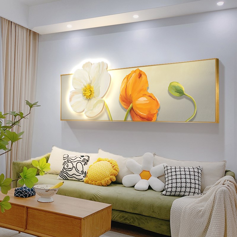 现代轻奢客厅led装饰画沙发背景墙花卉发光挂画立体卧室床头壁画图片