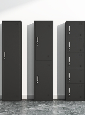 黑色单门更衣柜员工储物柜铁皮柜带锁家用收纳柜健身房办公室衣柜