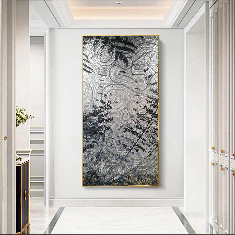 烁亮银箔艺术马赛克壁画镶嵌剪画装饰挂画玄关背景墙拼图拼花定制图片