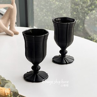 曜黑假日风情高脚玻璃杯小众设计家用红酒杯饮料果汁杯高级感酒杯