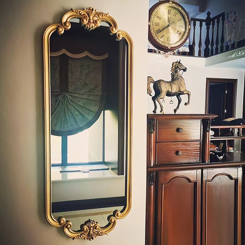 欧式穿衣镜复古雕花全身镜置地卧室挂墙法式落地镜衣帽间试衣镜子