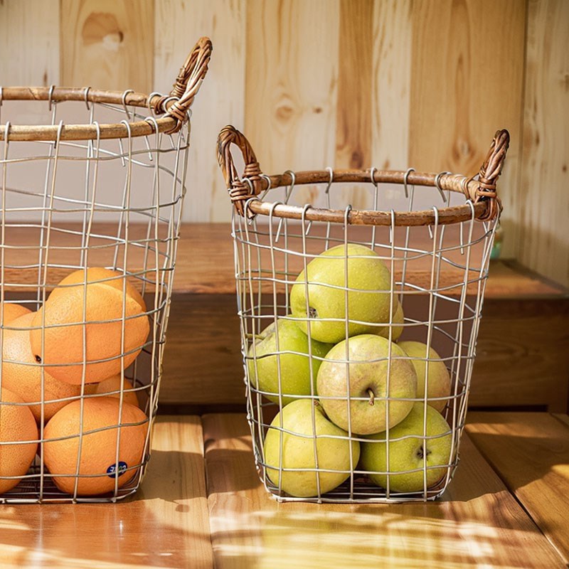 简约铁艺藤编大空间复古双耳收纳篮衣物玩具卧室家居整理篮手提篮