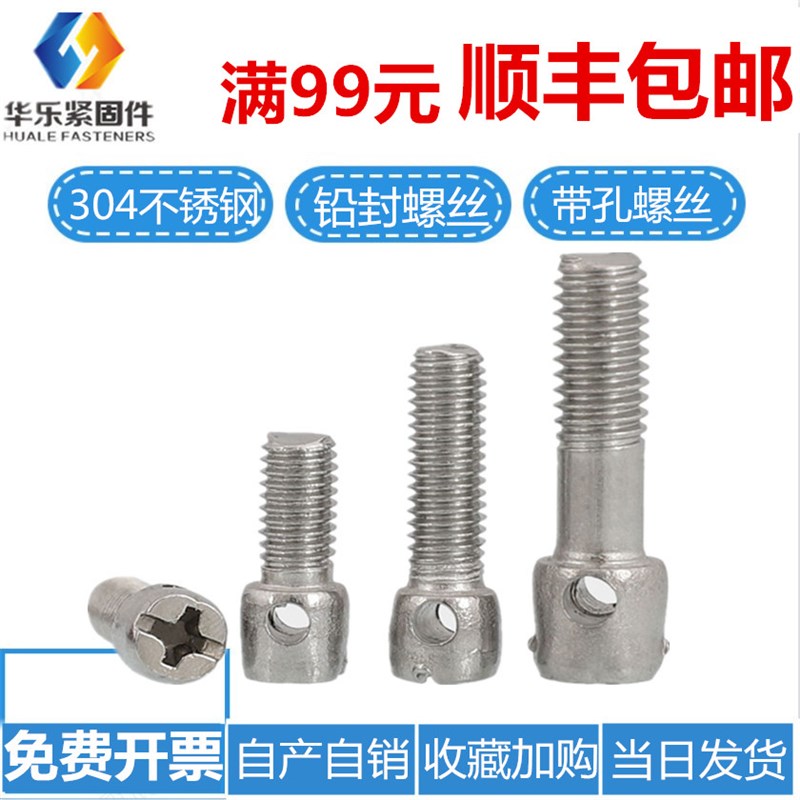 304不锈钢 铅封螺丝 电表螺丝 封表螺钉带孔螺丝M4 M5 M6 铅封钉