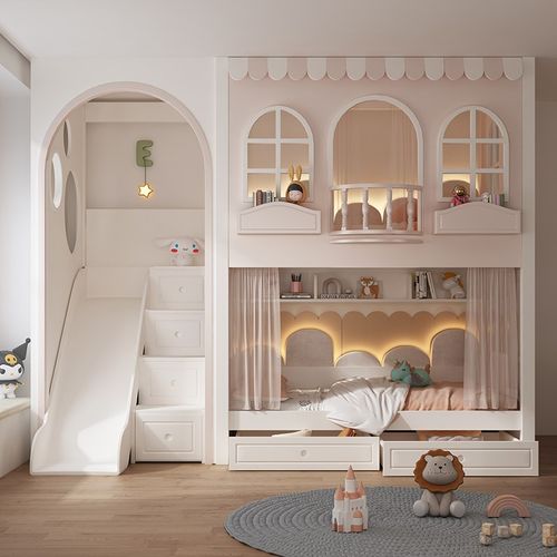 上下床实木全实木高低床多功能带拱门攀爬架树屋床儿童床女孩二层