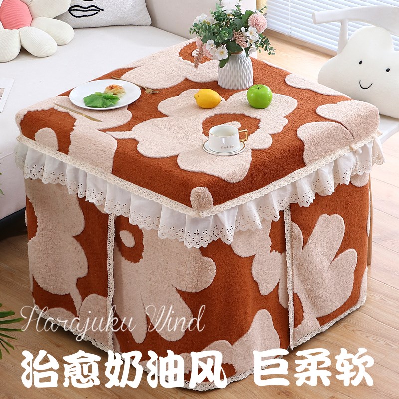 加厚烤火罩正方形方桌麻将机桌布家用新款奶油风电烤炉加绒电炉罩