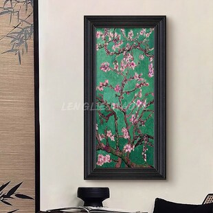 梵杏法式 饰中古风挂画 复古客厅玄关手绘油画绿色系卧室竖装
