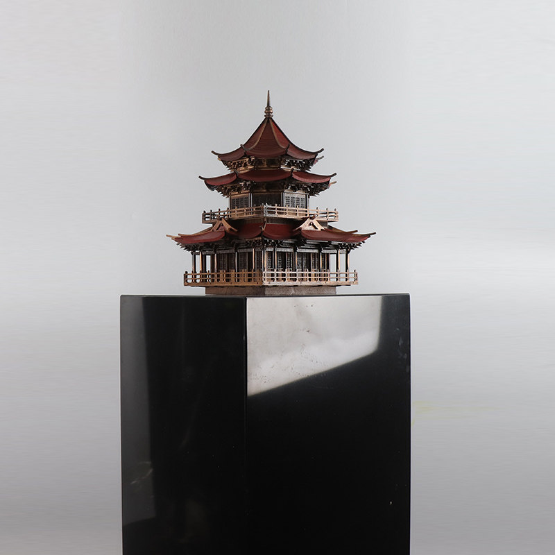 新古建筑八角凉亭艺术品雕塑台客厅书房办公桌软装饰品