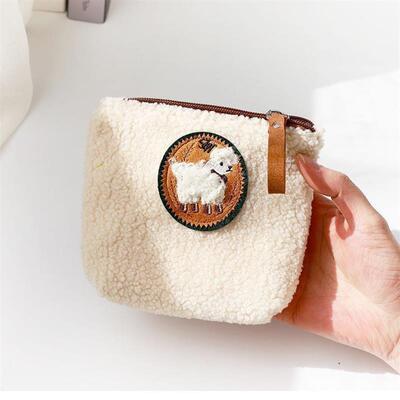 零钱包ins风可爱mini泰迪绒布贴绣钥匙口红收纳高级感女小包毛绒