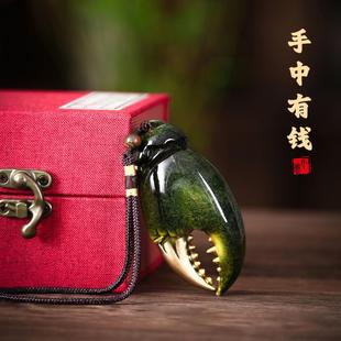 手中有钱手把件招财全黄铜手里有钳螃蟹钳摆件茶宠挂件解压送礼品