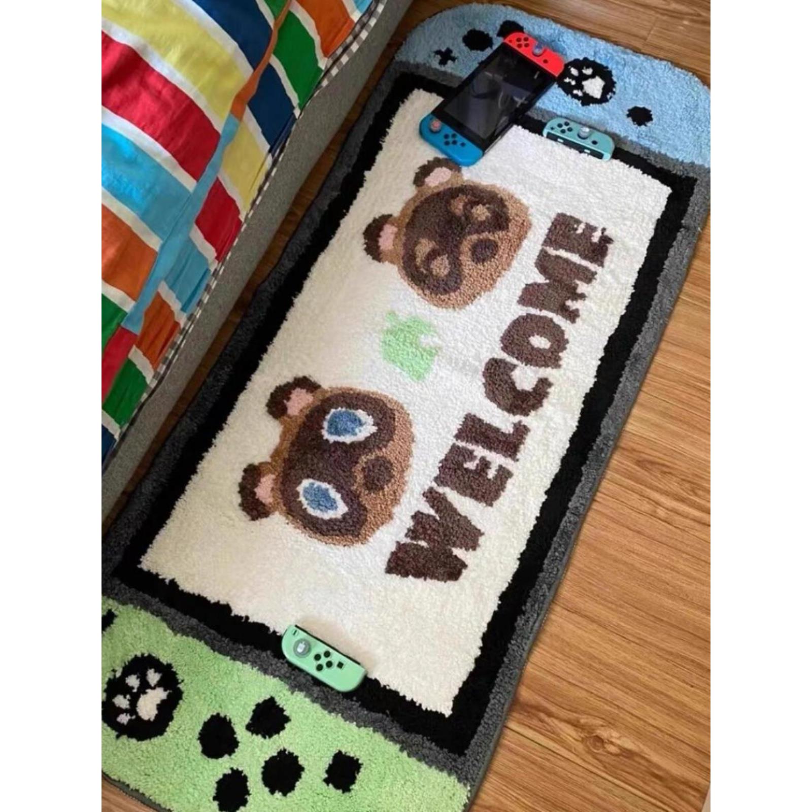 卡通开关游戏机卧室阳台凸窗毛毯易保养彷羊绒地毯耐磨防滑床头柜