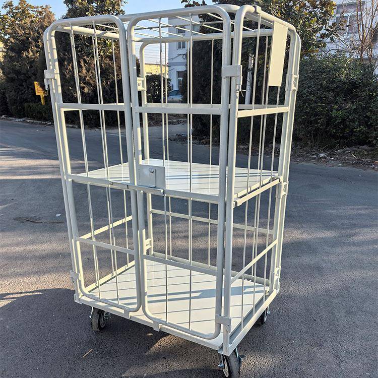 可移动仓储笼上海仓储设备厂家直供双开门带盖双层网格手推车