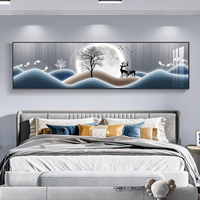 卧室装饰画床头挂画温馨福鹿墙画现代简约轻奢客厅主卧背景墙壁画图片