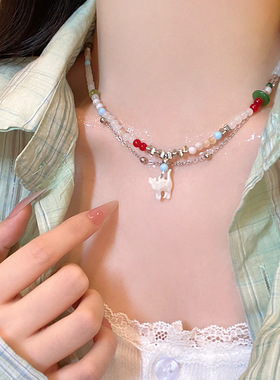 韩系甜美气质百搭双层彩色项链