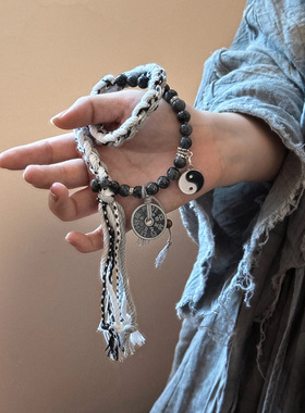 新中式双生太极山鬼花钱手绳手链