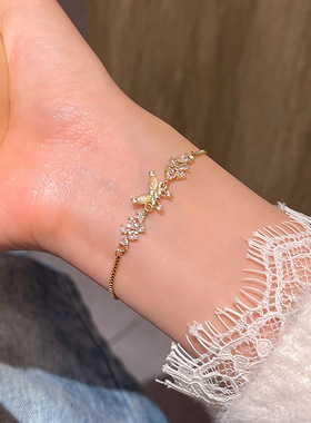 韩系猫眼石蝴蝶抽拉手链女轻奢