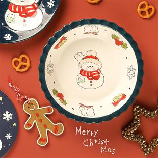 礼盒陶瓷餐具家用创意甜品盘子 蓝莲花家居圣诞兔手绘早餐盘子套装